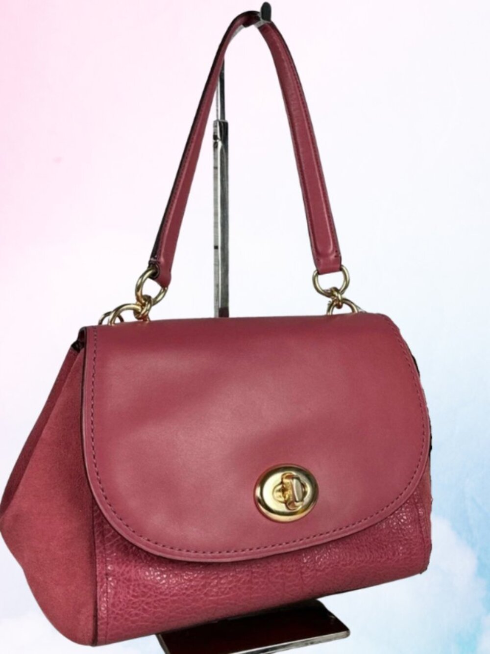COACH Faye Carryall F22348 Pink Mixed Leather Suede Purse Bag Satchel